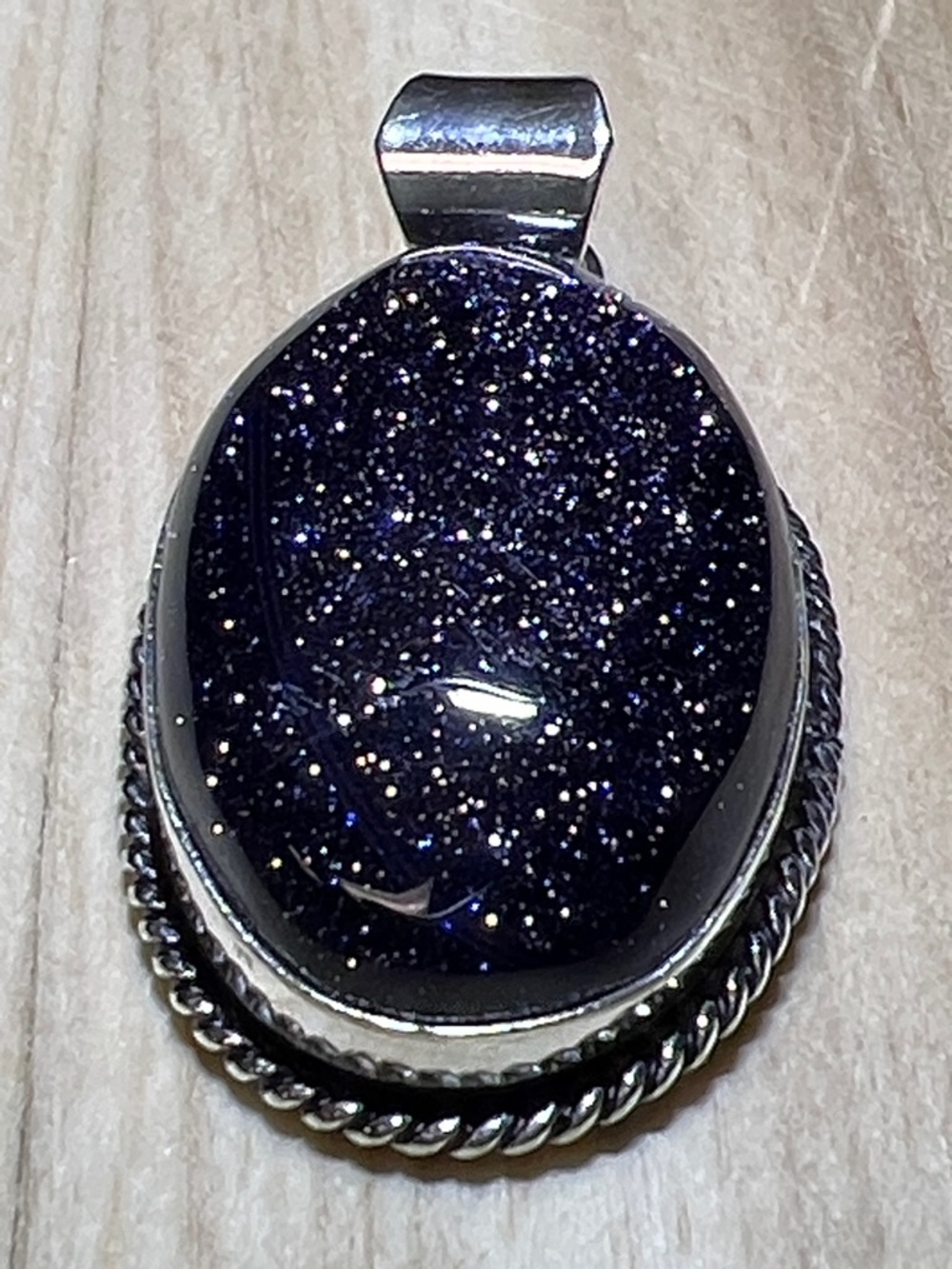 Midnight Blue Moonstone Pendant Necklace | Silver Overlay |